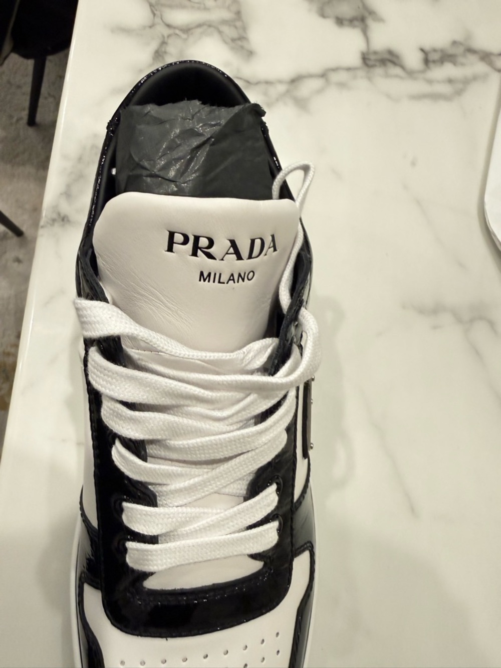 Prada White and Black Leather Trainer